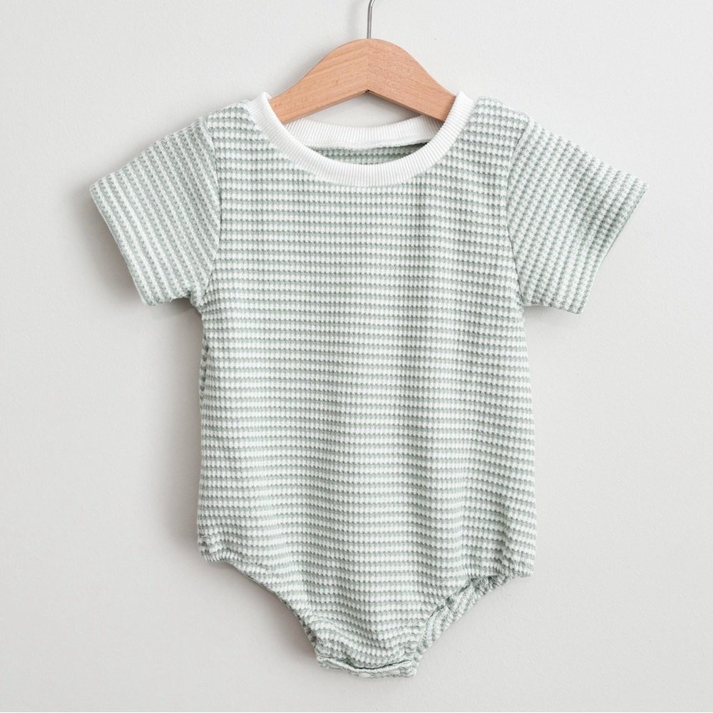 Green Striped Waffle Knit Bodysuits Size 6-12M